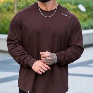 YoungLA 814 Offset Long Sleeve Midweight Crewneck Shirt Curved Hemline Cotton 2X